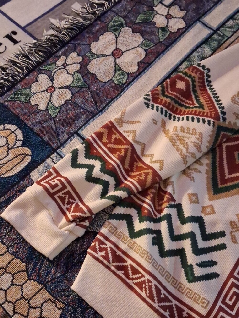 Custom Cream Aztec-Pattern Button Cardigan - Picture 3 of 4